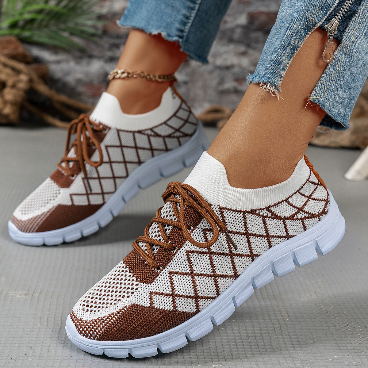 Colorblock Plaid Flyknit Sneakers