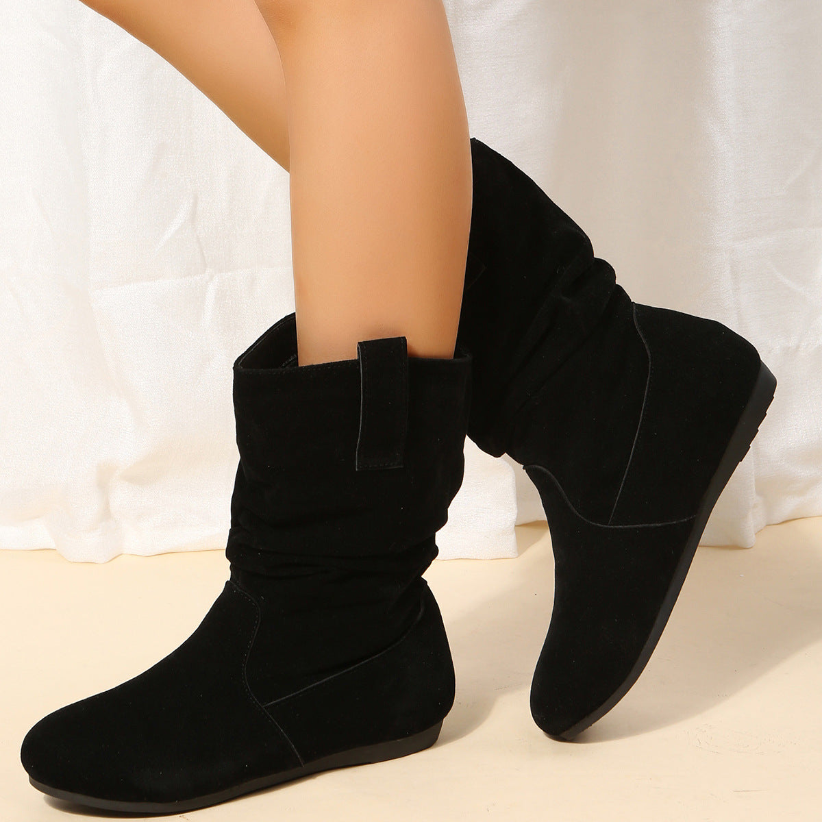 Solid Suede Mid-Calf Boots