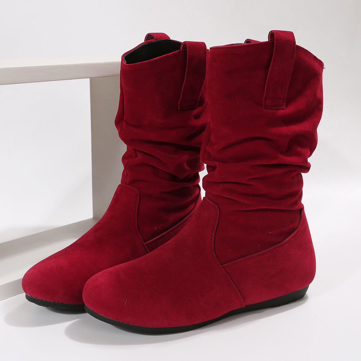 Solid Suede Mid-Calf Boots