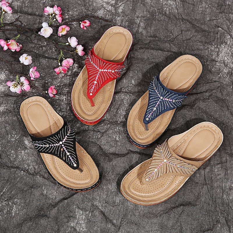 Plus Size Rhinestone Wedge Slippers