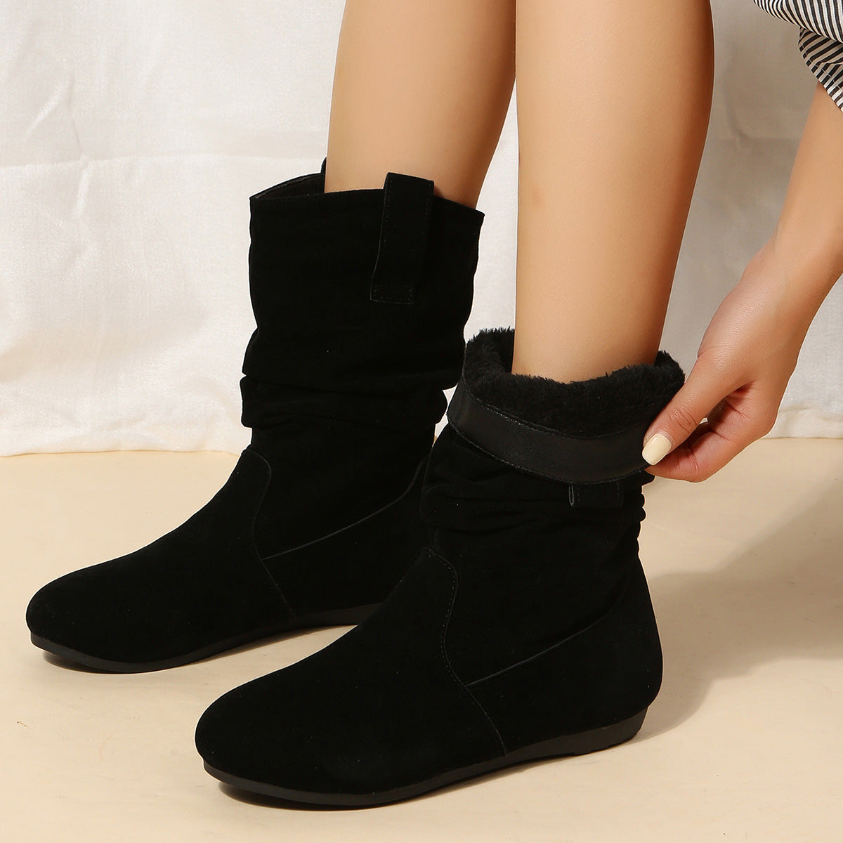 Solid Suede Mid-Calf Boots