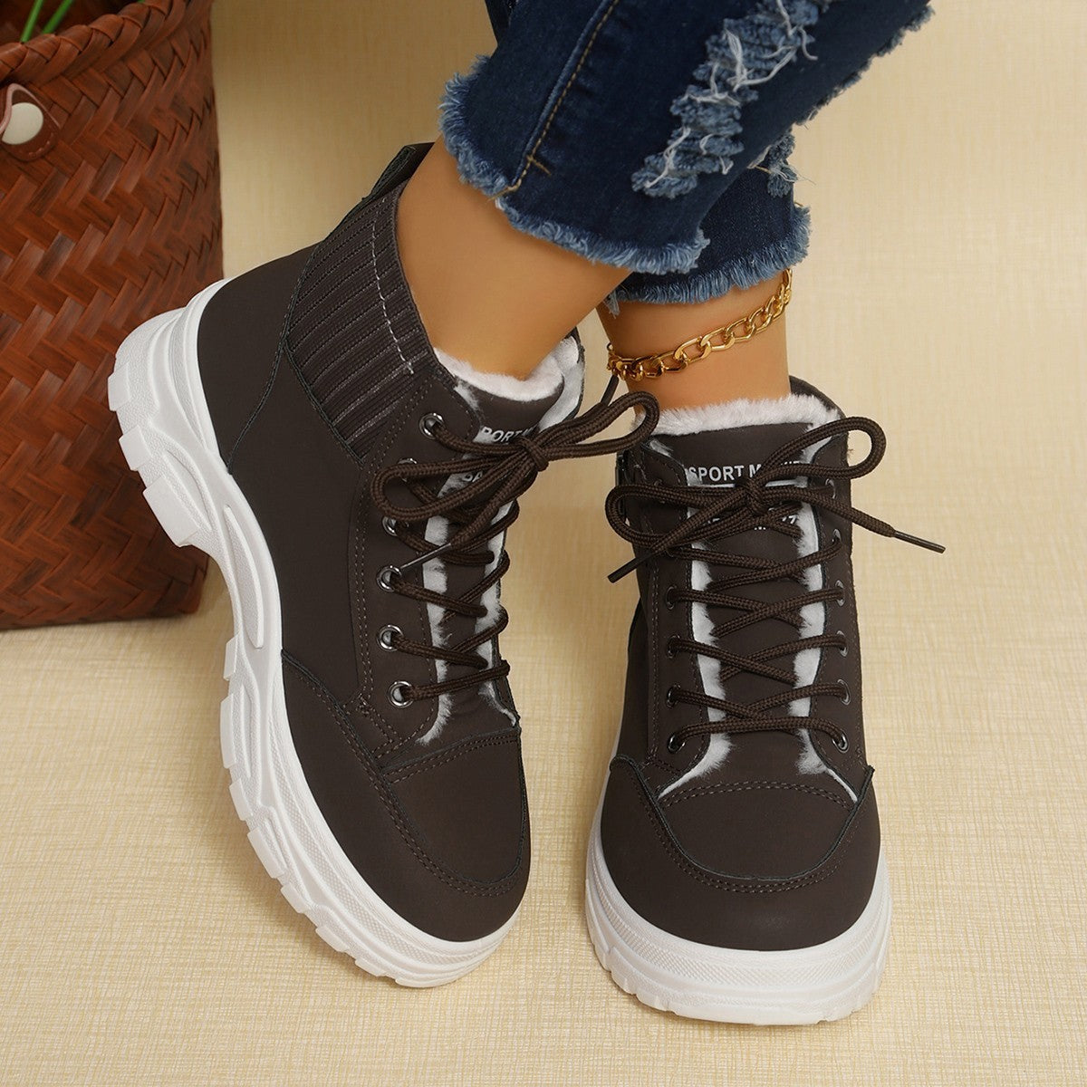 Plus Size Fleece-Top Platform Boots