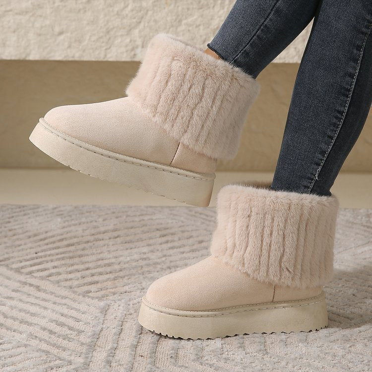 Plush Mid-Tube Snow Boots