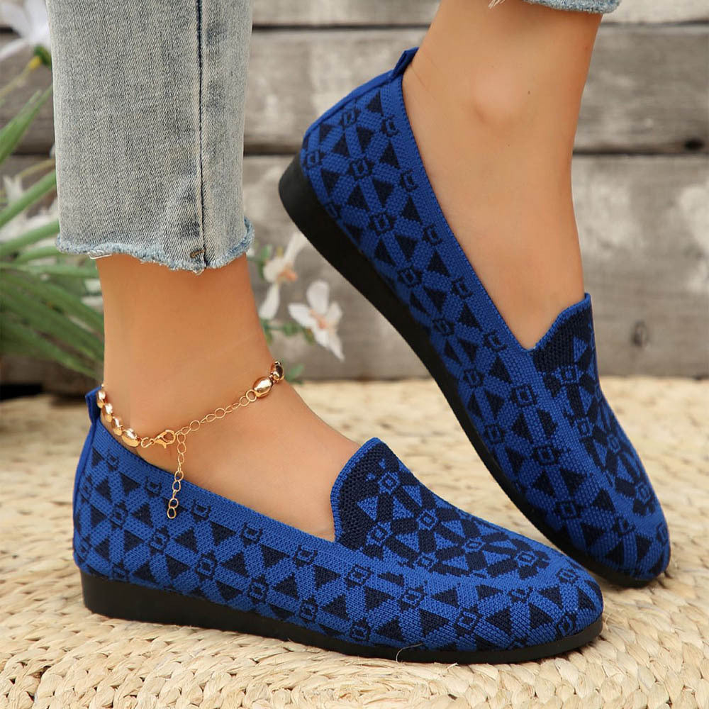Printed Round Toe Knit Loafers