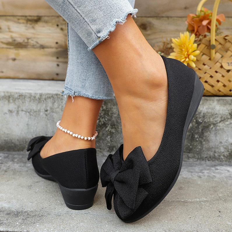 Bowknot Round Toe Slip-On Loafers