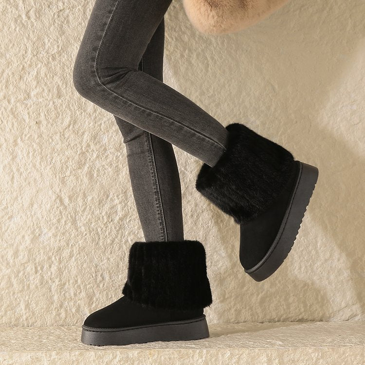 Plush Mid-Tube Snow Boots