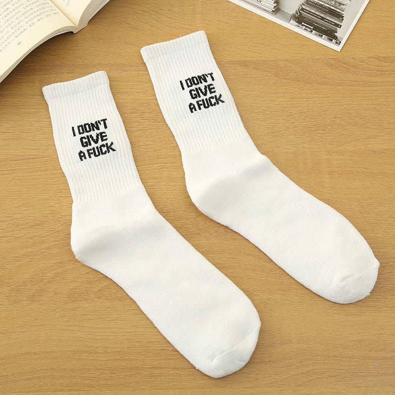 English Letter White Calf Socks