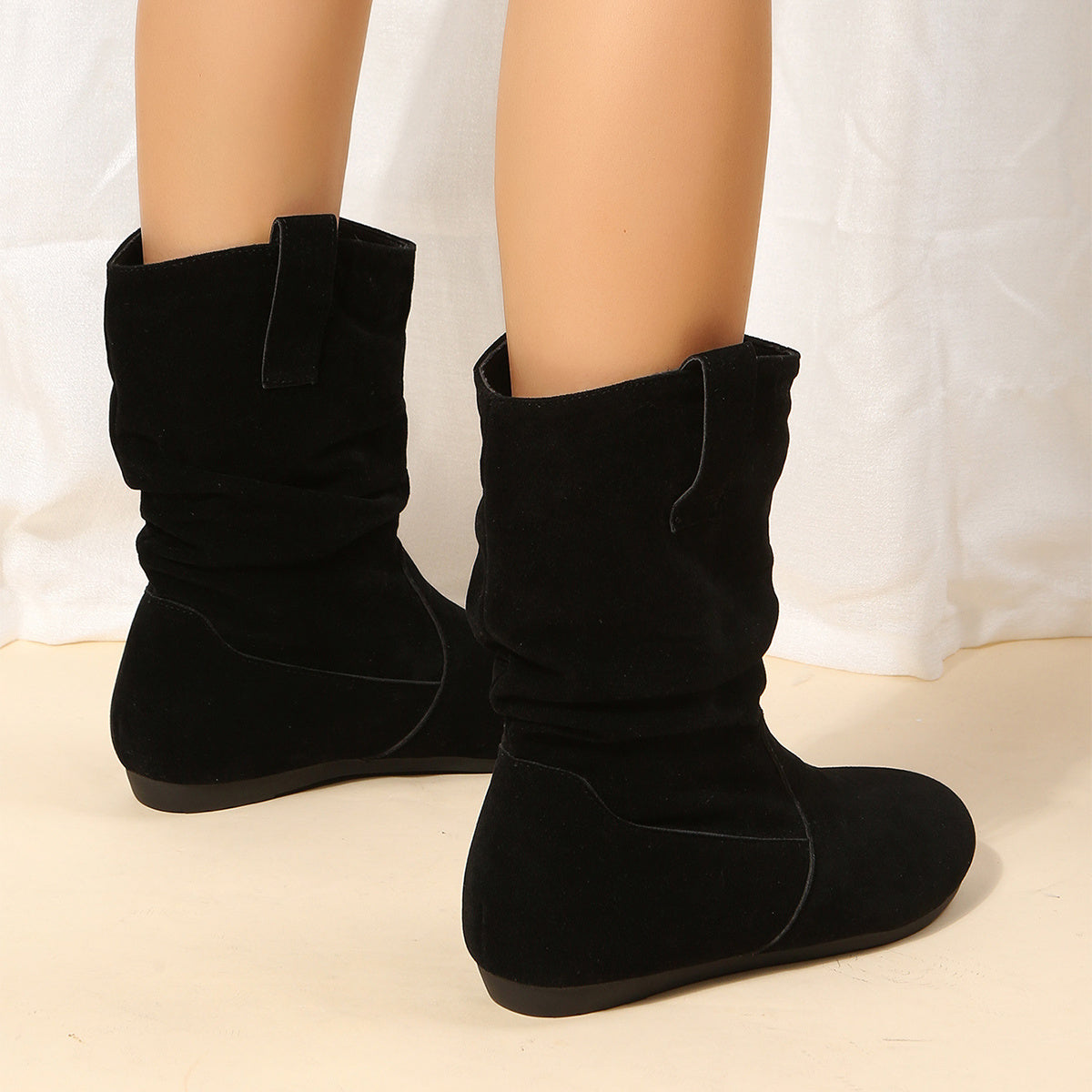 Solid Suede Mid-Calf Boots
