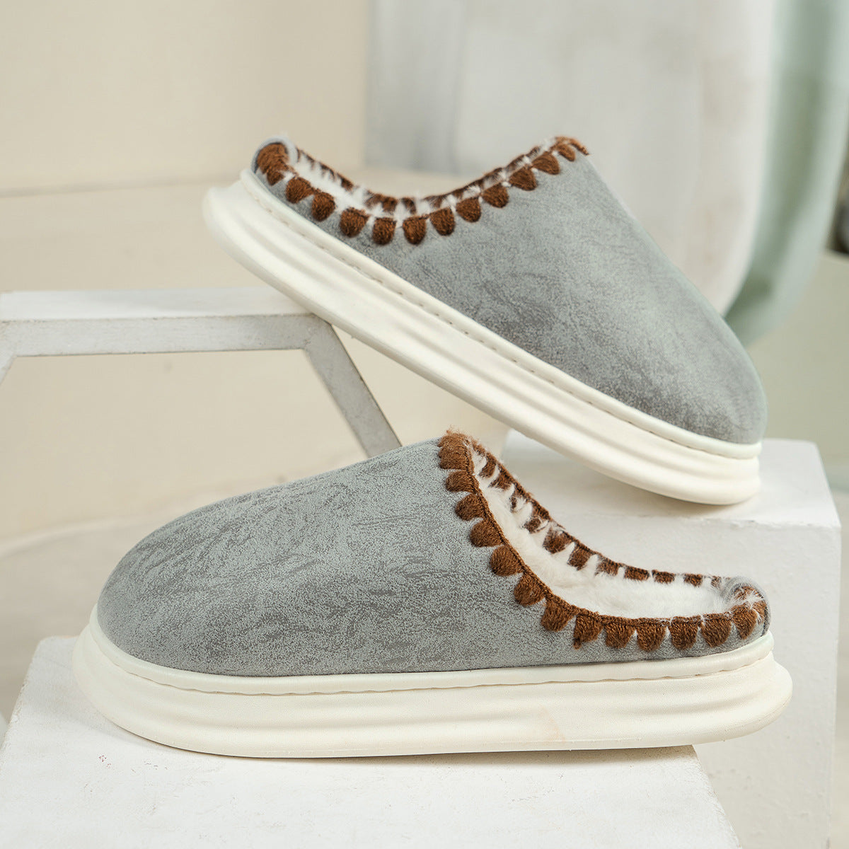 Cozy Sewing-Side Plush Slippers