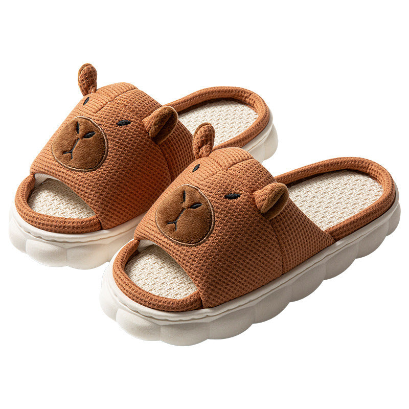 Couple Open Toe Linen Slippers