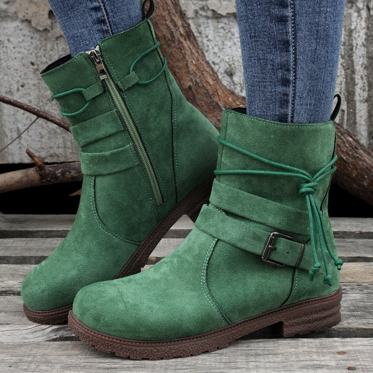 Buckle Square Heel Boots