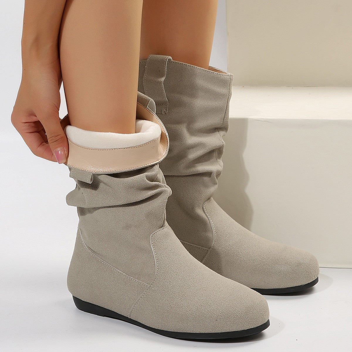 Solid Suede Mid-Calf Boots