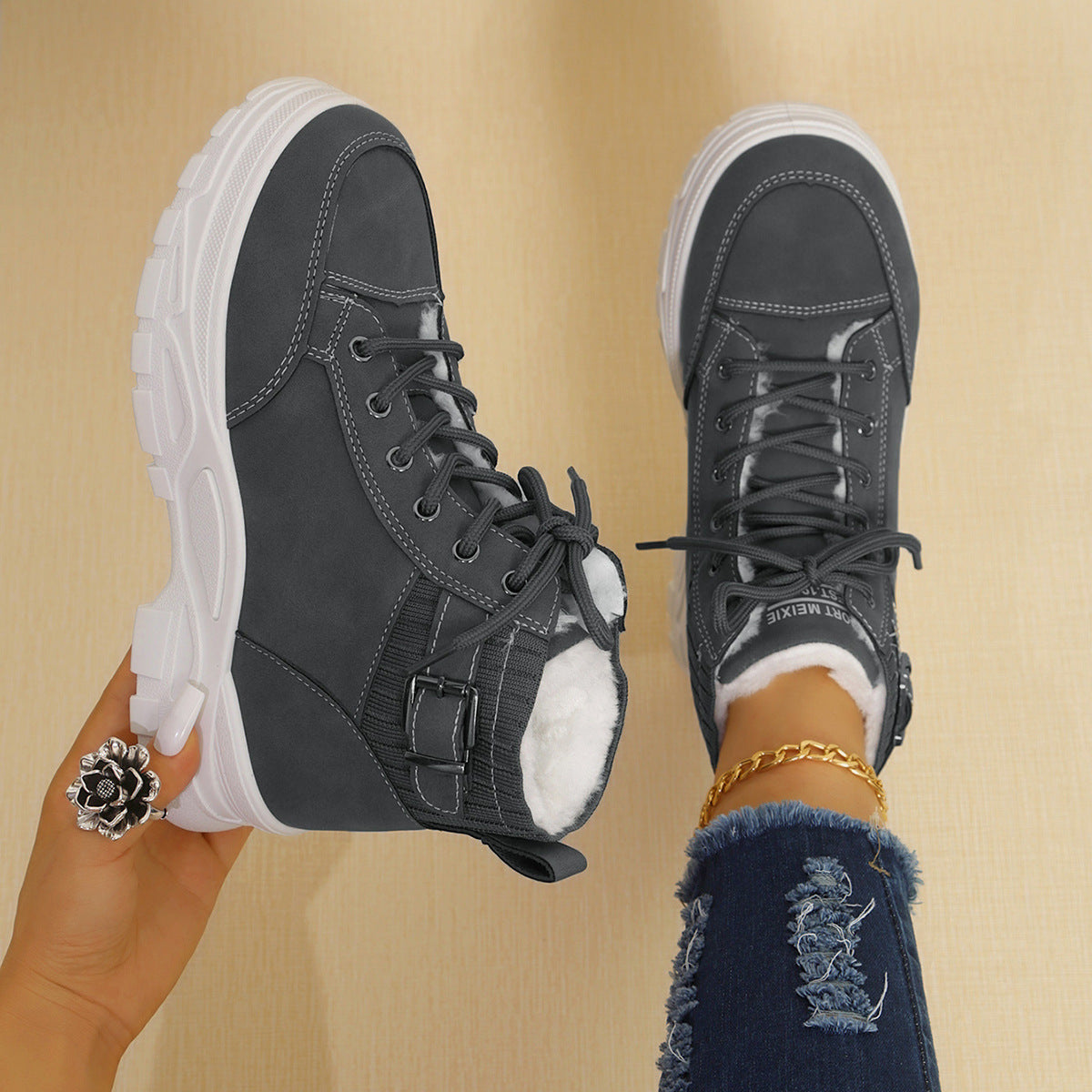 Plus Size Fleece-Top Platform Boots