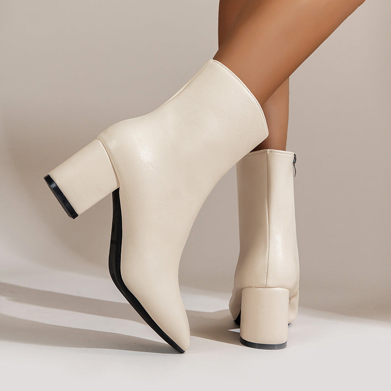 Side Zipper Square Toe Boots