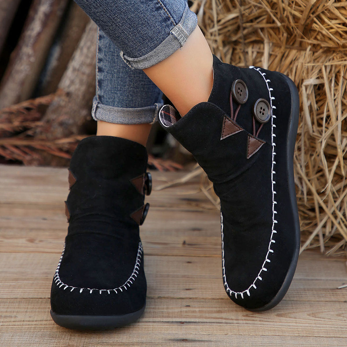 Button Design Ankle Boots