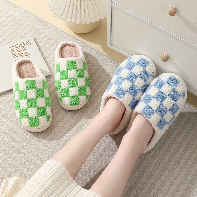 Checkerboard Print Cotton Slippers