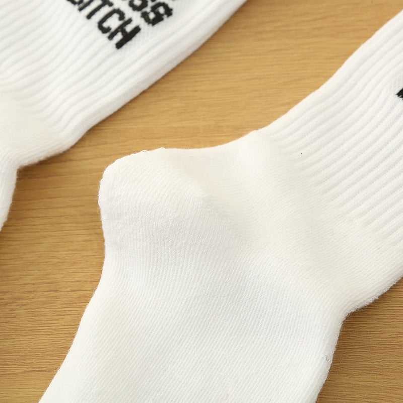 English Letter White Calf Socks