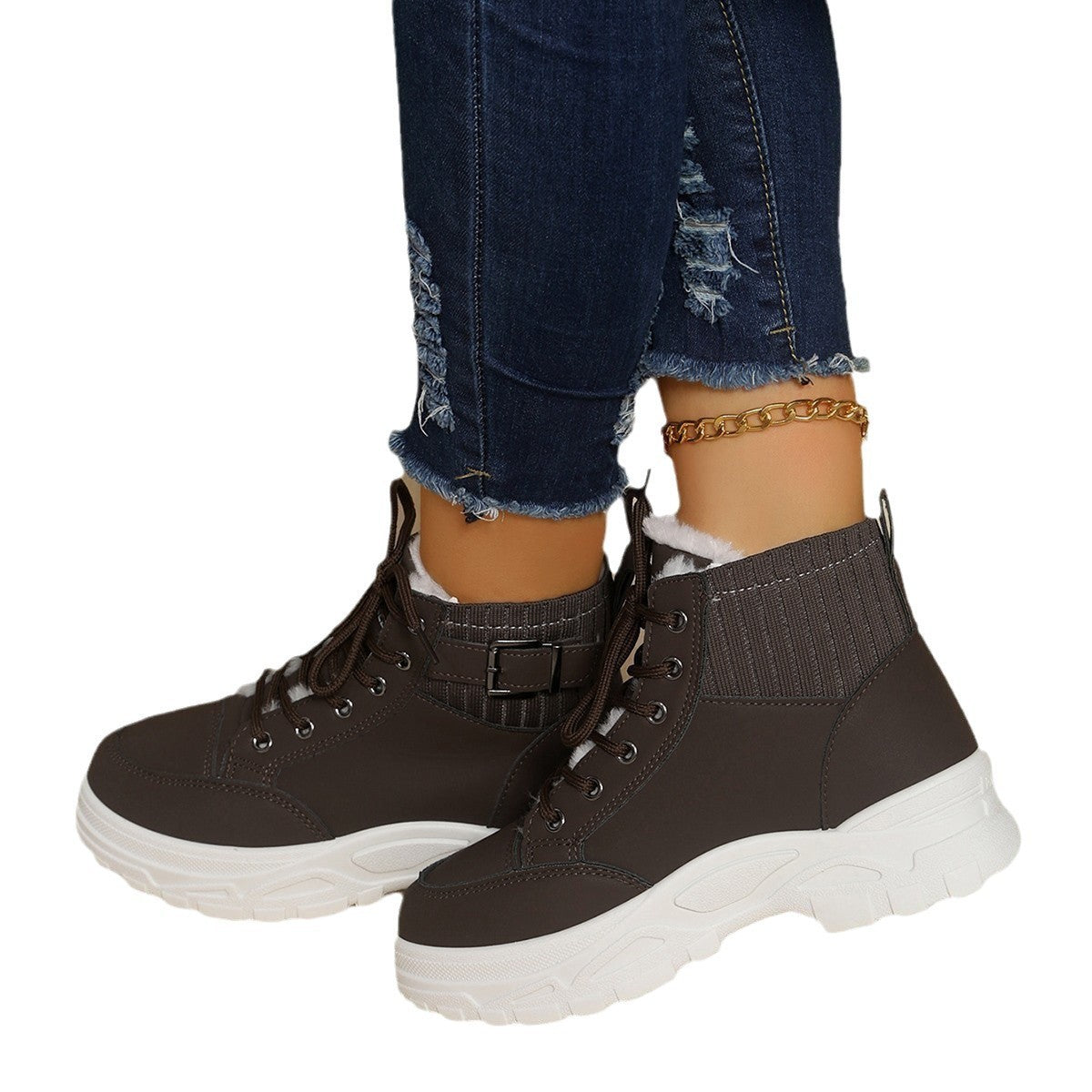 Plus Size Fleece-Top Platform Boots