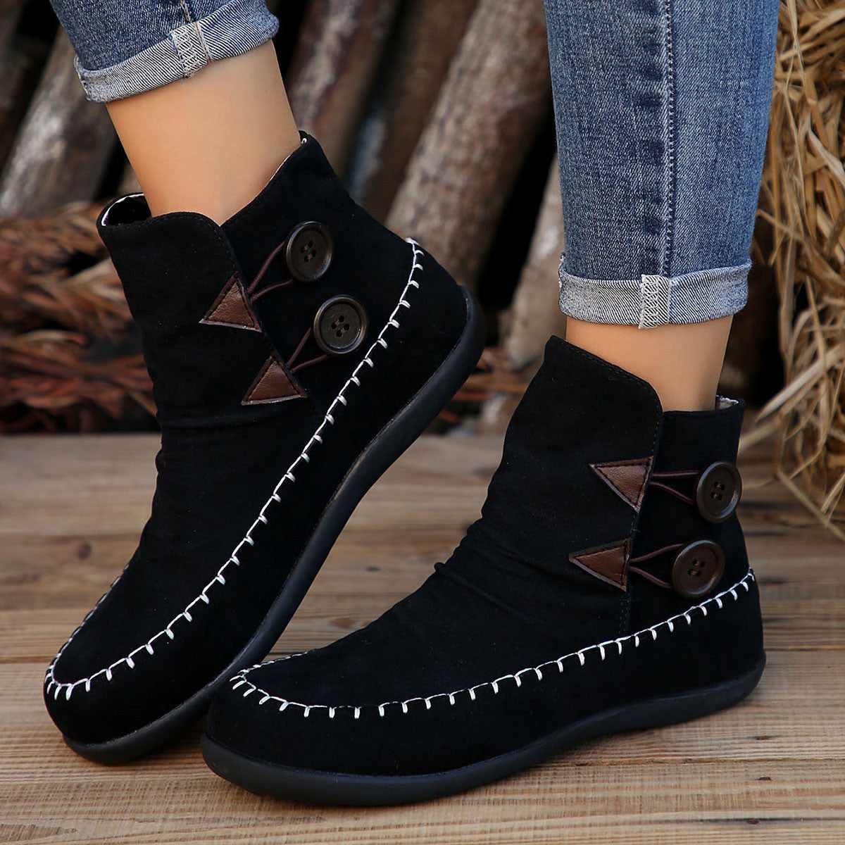 Button Design Ankle Boots