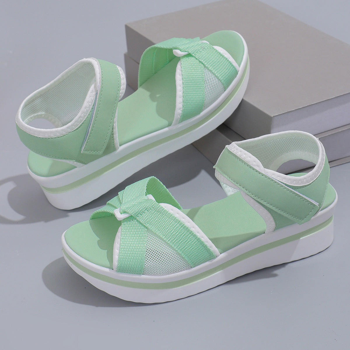 Mesh Cross-Strap Velcro Sandals