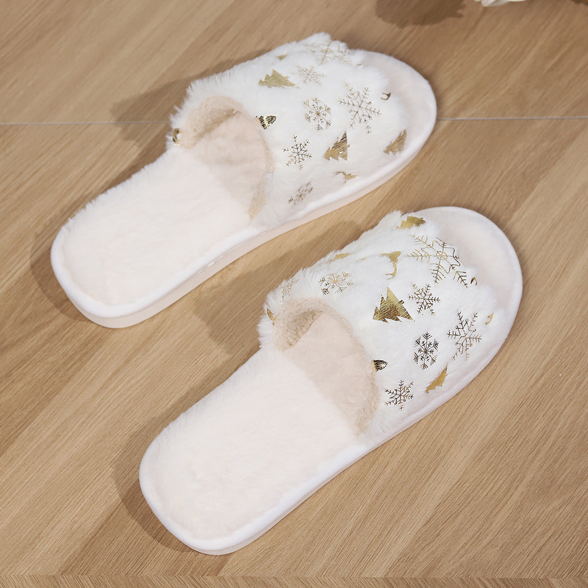 Open-Toed Plush Slippers