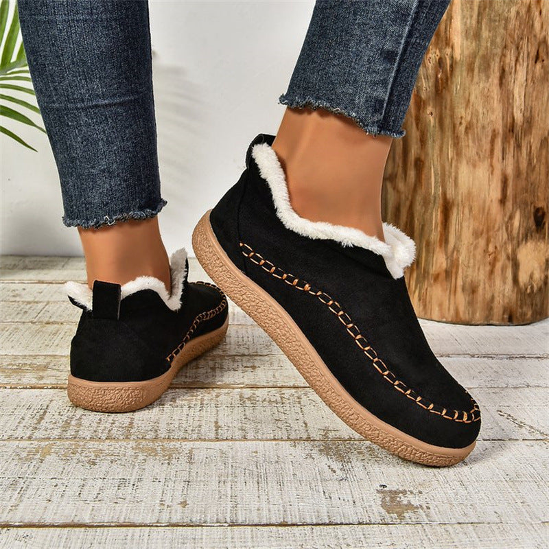 V-Cut Plush Ankle Boots