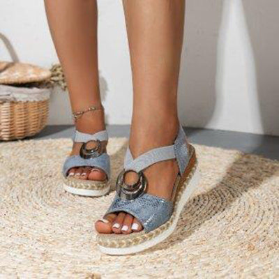 Peep Toe Serpentine Wedge Sandals