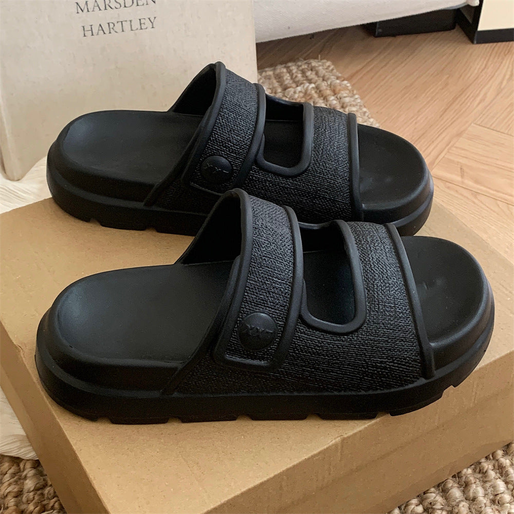Double-Strapped Platform Beach Slippers