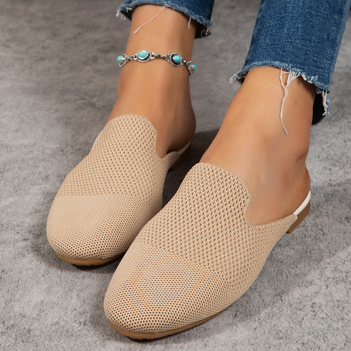 Mesh Round Toe Slip-On Sandals