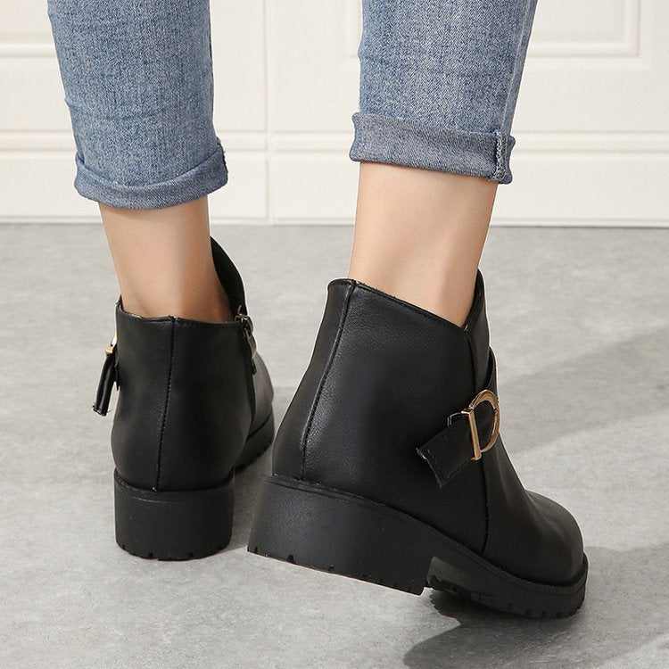 Belt Buckle Chunky Heel Boots