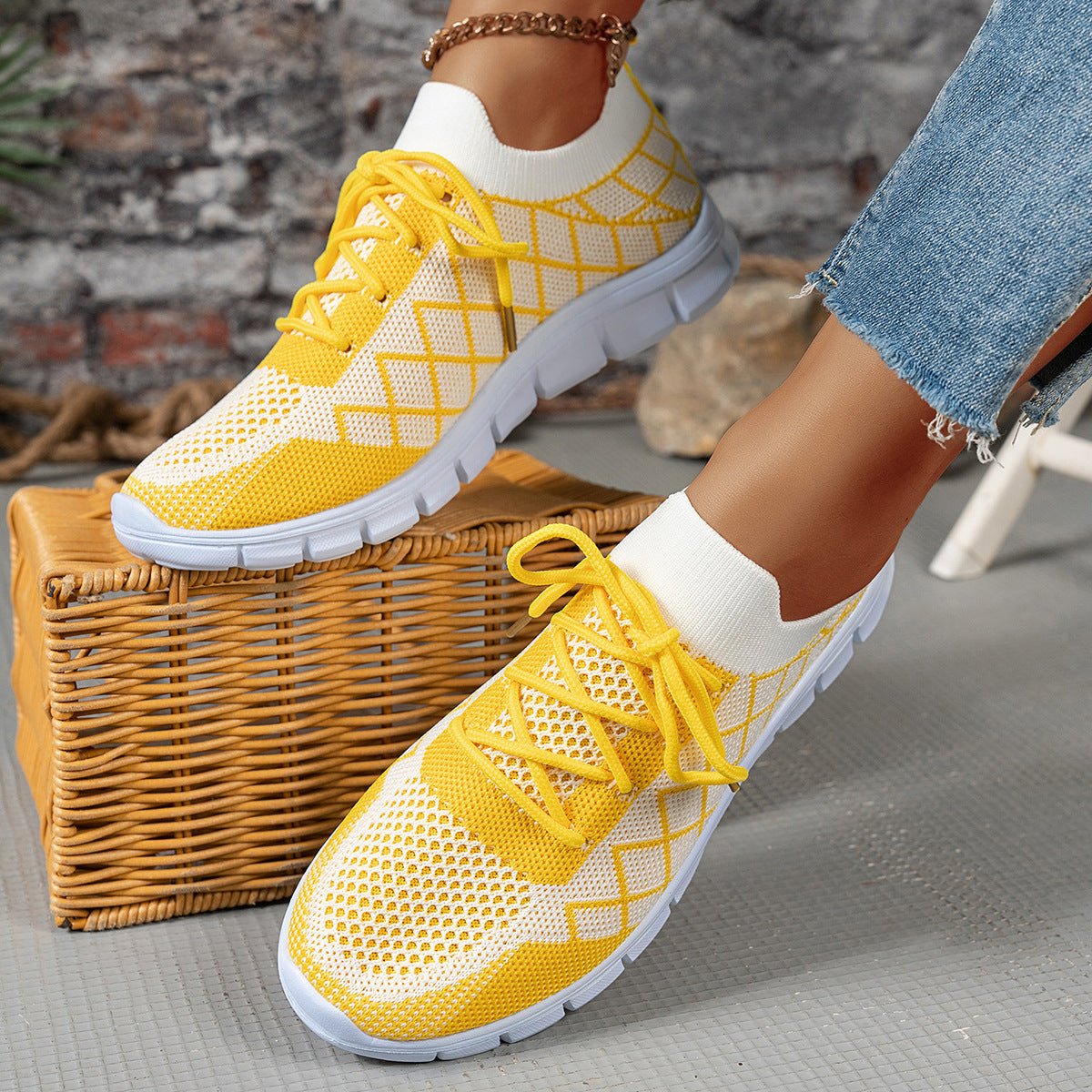 Colorblock Plaid Flyknit Sneakers