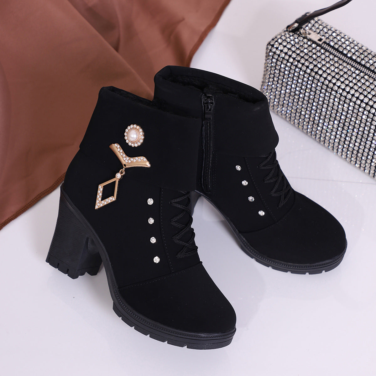 Plus Size Rhinestone Martin Boots