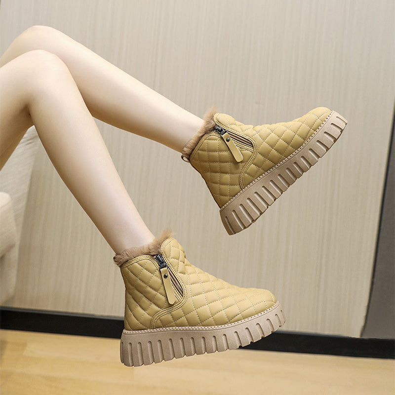 Plaid Pattern Platform Ankle Boots