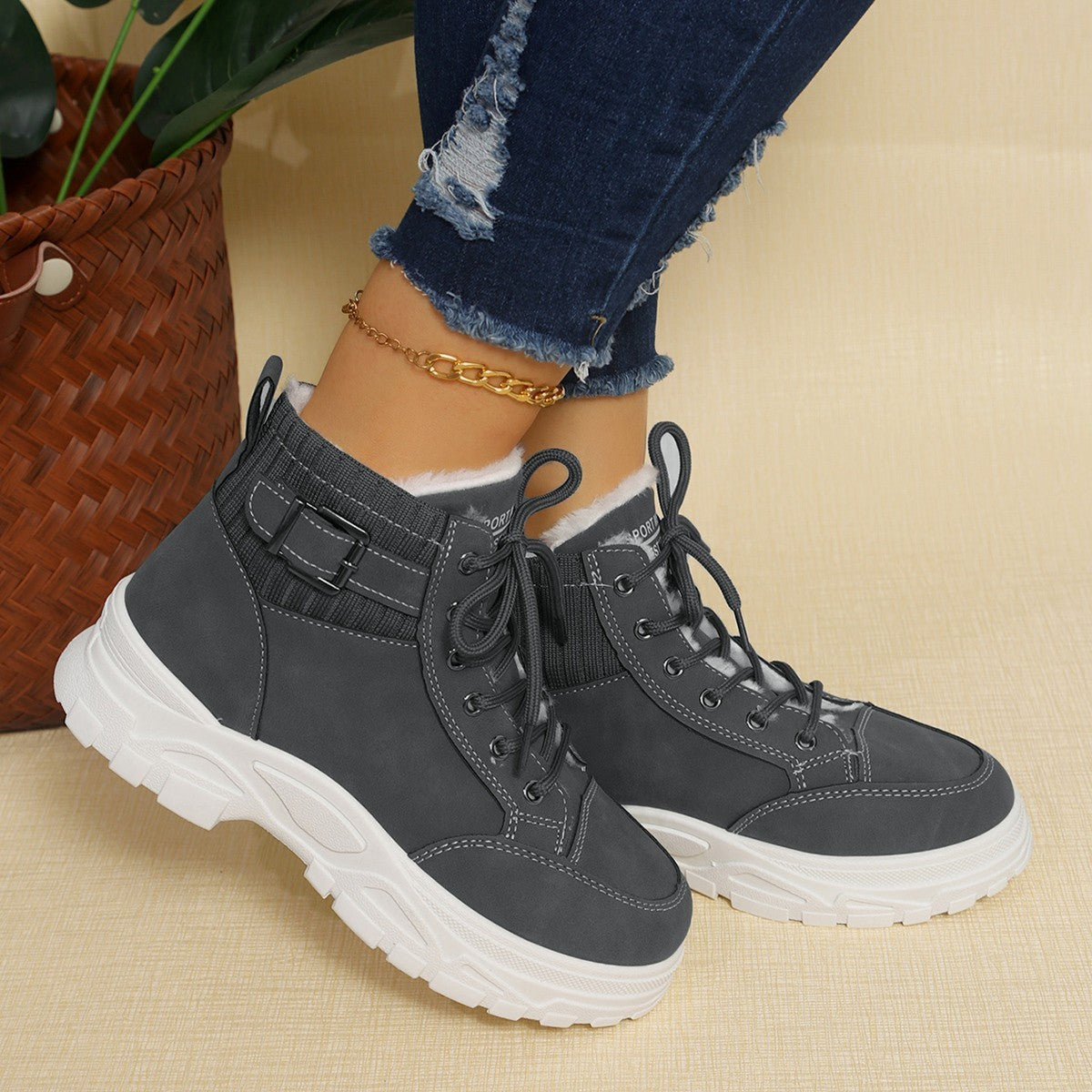 Plus Size Fleece-Top Platform Boots