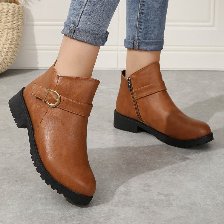 Belt Buckle Chunky Heel Boots