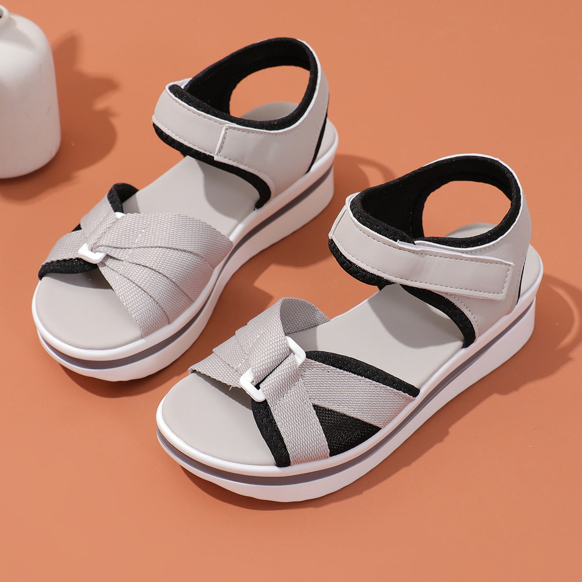 Mesh Cross-Strap Velcro Sandals