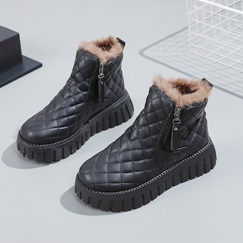 Plaid Pattern Platform Ankle Boots