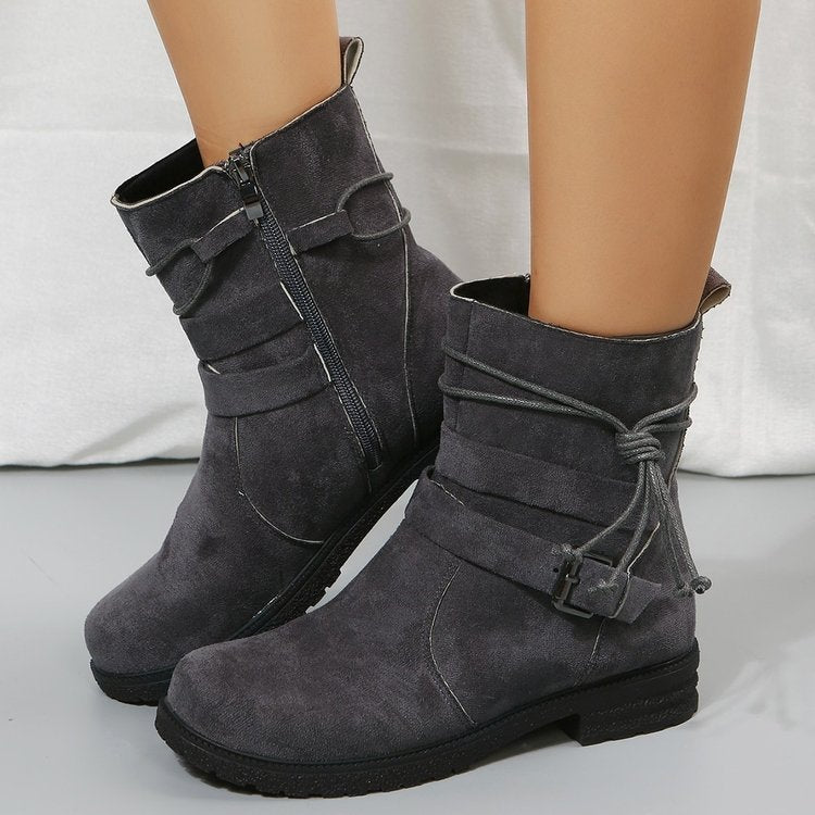 Buckle Square Heel Boots