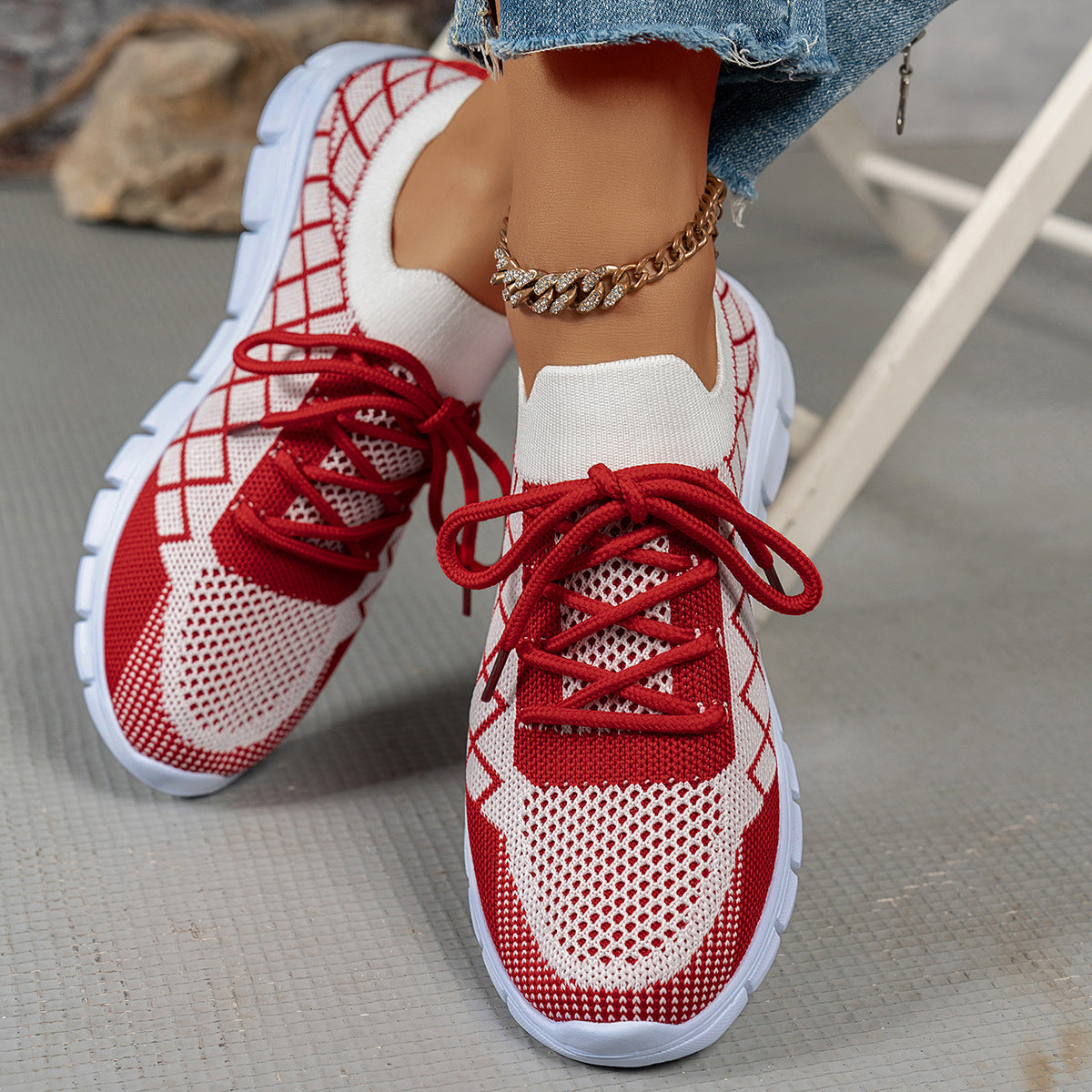 Colorblock Plaid Flyknit Sneakers