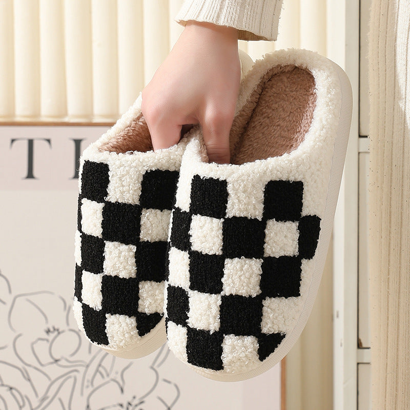 Checkerboard Print Cotton Slippers