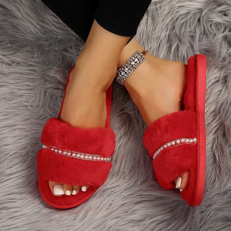 Plush Pearl Flat Slippers