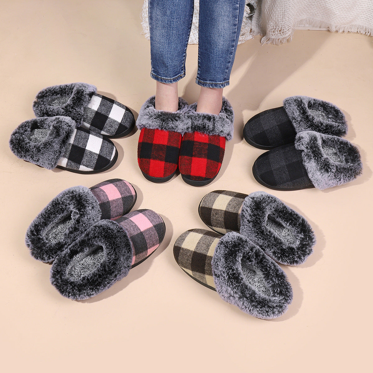 Plaid Plush Slippers