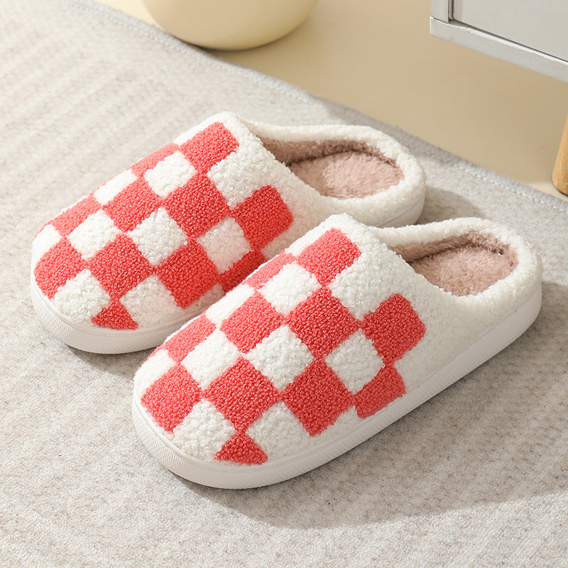 Checkerboard Print Cotton Slippers