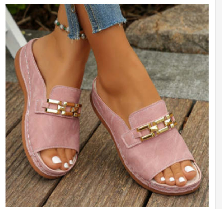 Peep Toe Metal Slippers