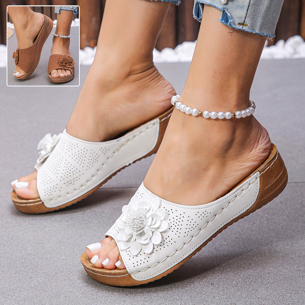 Flower Wedge Hollow Sandals