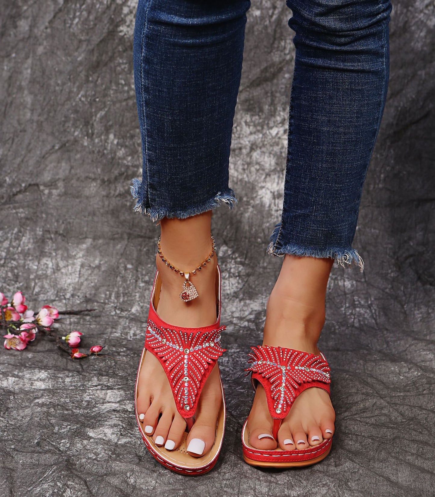 Plus Size Rhinestone Wedge Slippers