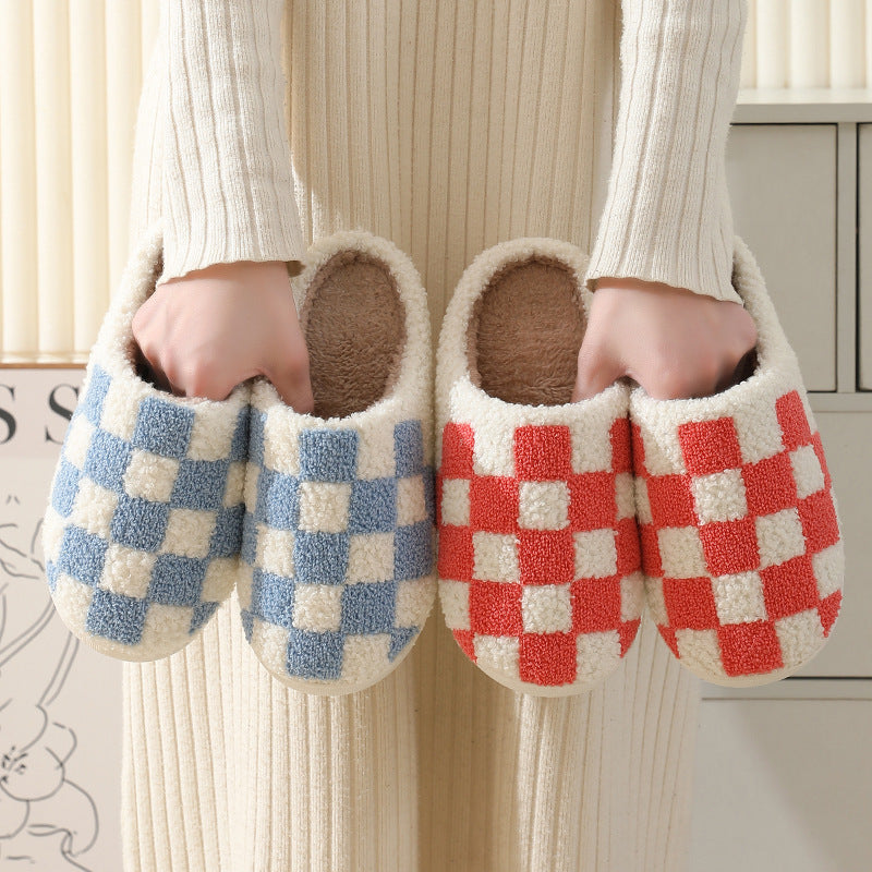 Checkerboard Print Cotton Slippers