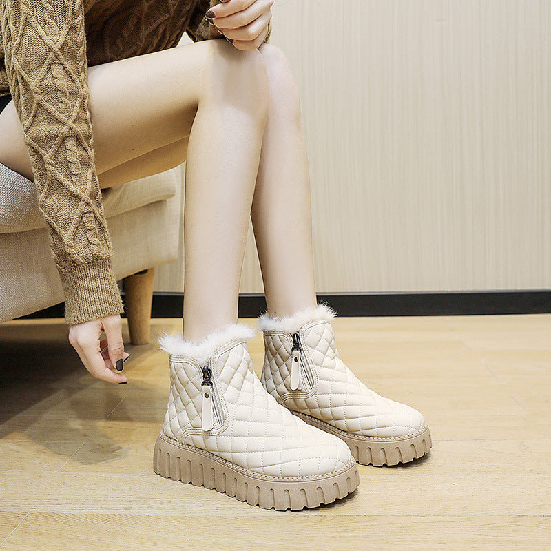 Plaid Pattern Platform Ankle Boots