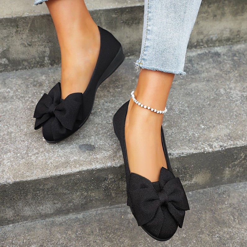 Bowknot Round Toe Slip-On Loafers