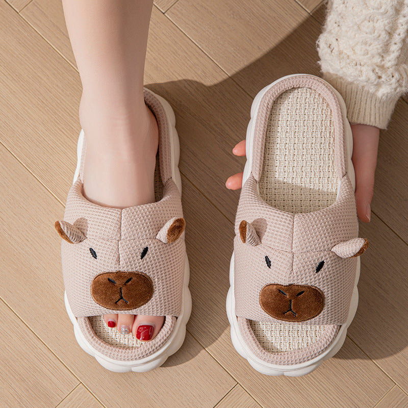 Couple Open Toe Linen Slippers